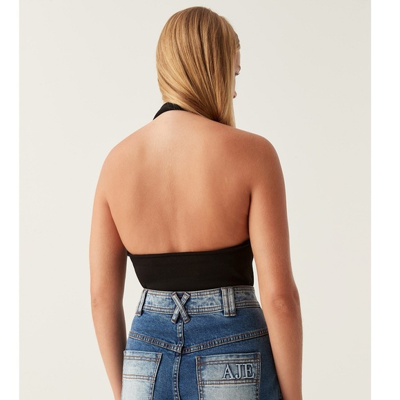 Aje Enigma Hardware-Detailed Knit Halter Top Black NWT - Picture 3 of 7